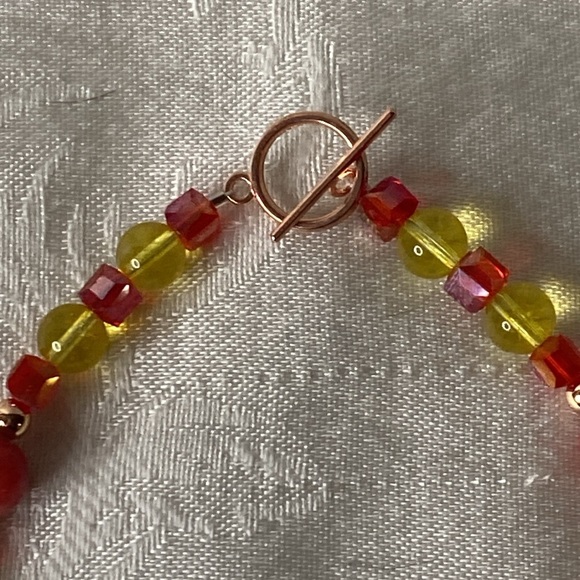 Handcrafted Red Murano Glass Cross Necklace w/Red Quartz and Citrine - Picture 4 of 6